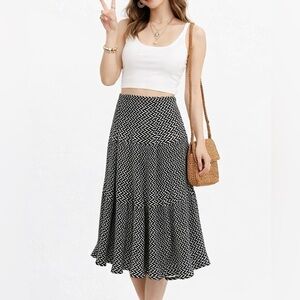 Alice Blue Black & White Boho Printed Tiered Midi Skirt Cottagecore Chic S